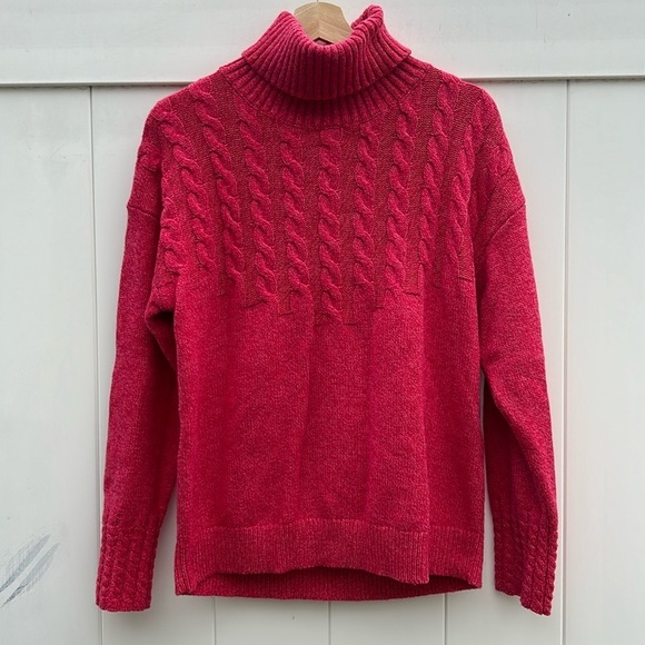 NWT Sundance Cable Knit Turtleneck Sweater Dark Pink Cotton Blend Size Medium - Picture 1 of 9